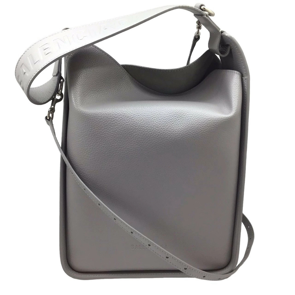 BALENCIAGA North South Shoulder Bag Gray Leather Handbag